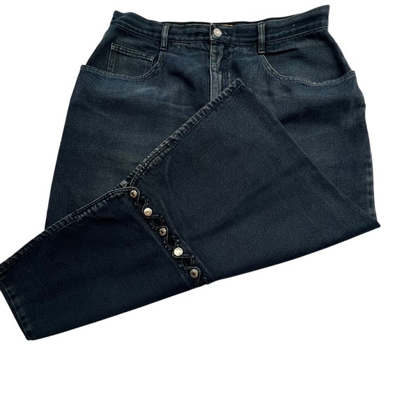 Baccini 90s Vtg Denim Long Skirt Button‎ Back Detail Dark Wash Jean Skirt 18/32 - Picture 1 of 7